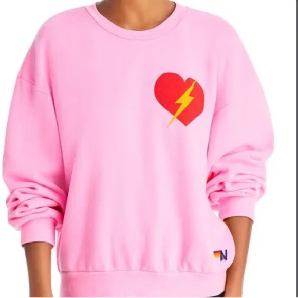 COPY - NWT AVIATOR NATION LIGHTENING BOLT HEART RELAXED CREW SWEATSHIRT SIZE M - Picture 7 of 11